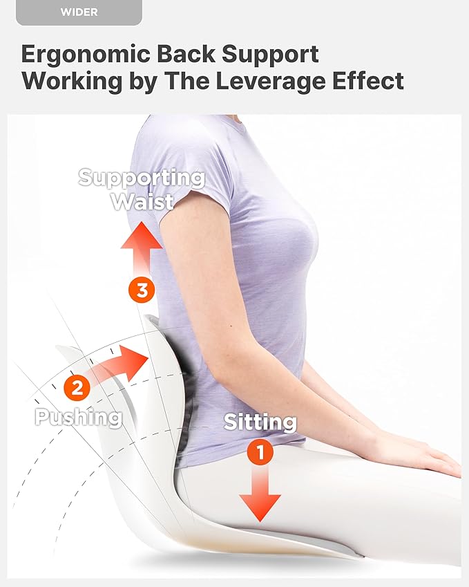 Curble Wider(Standard Wide) – Ergonomic Back Support Chair, Lumbar Support for Posture Correction & Back Pain Relief, Ideal for Office, Floor Seat & Work from Home, Patented (Grey)