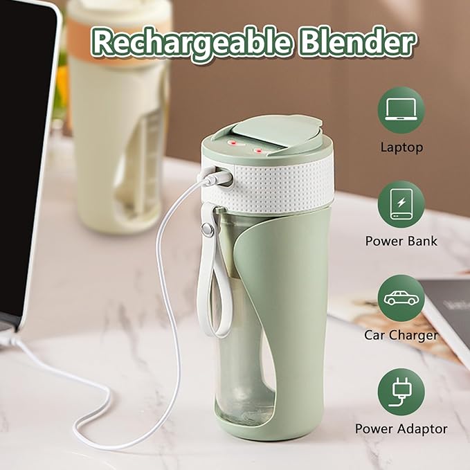 Portable Blender Cup- 450ml Multi-Function Blender with Ice-Crushing,Strong Cutting Power with 6 Blades, BPA Free, USB-C Rechargeable,Fruit Veggie Juicer Cup for Home, Sport, Office, Camping (Orange)