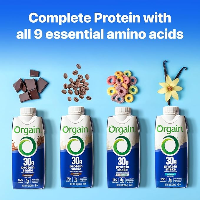 Orgain 30g High Protein Shake Bundle - Chocolate Fudge & Vanilla Bean, 11 Fl Oz (2 Pack of 12) - Dairy Isolate, 6g BCAAs, 1g Sugar, Keto Friendly, Gluten-Free