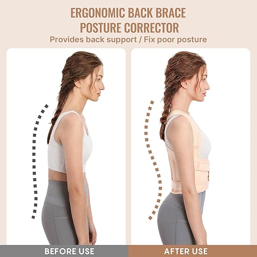 Fit Geno Back Brace Posture Corrector for Men & Women: Shoulder Straightener Adjustable Full Back Support Pain Relief - Scoliosis Hunchback Spine Corrector (Small)