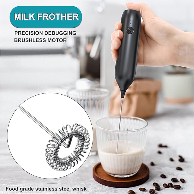 Handheld Coffee Frother,USB-Rechargeable Hand Frother,Adjustable Handheld Milk Frother for Cappuccinos, Hot Chocolate, Milkshakes, Egg Mix