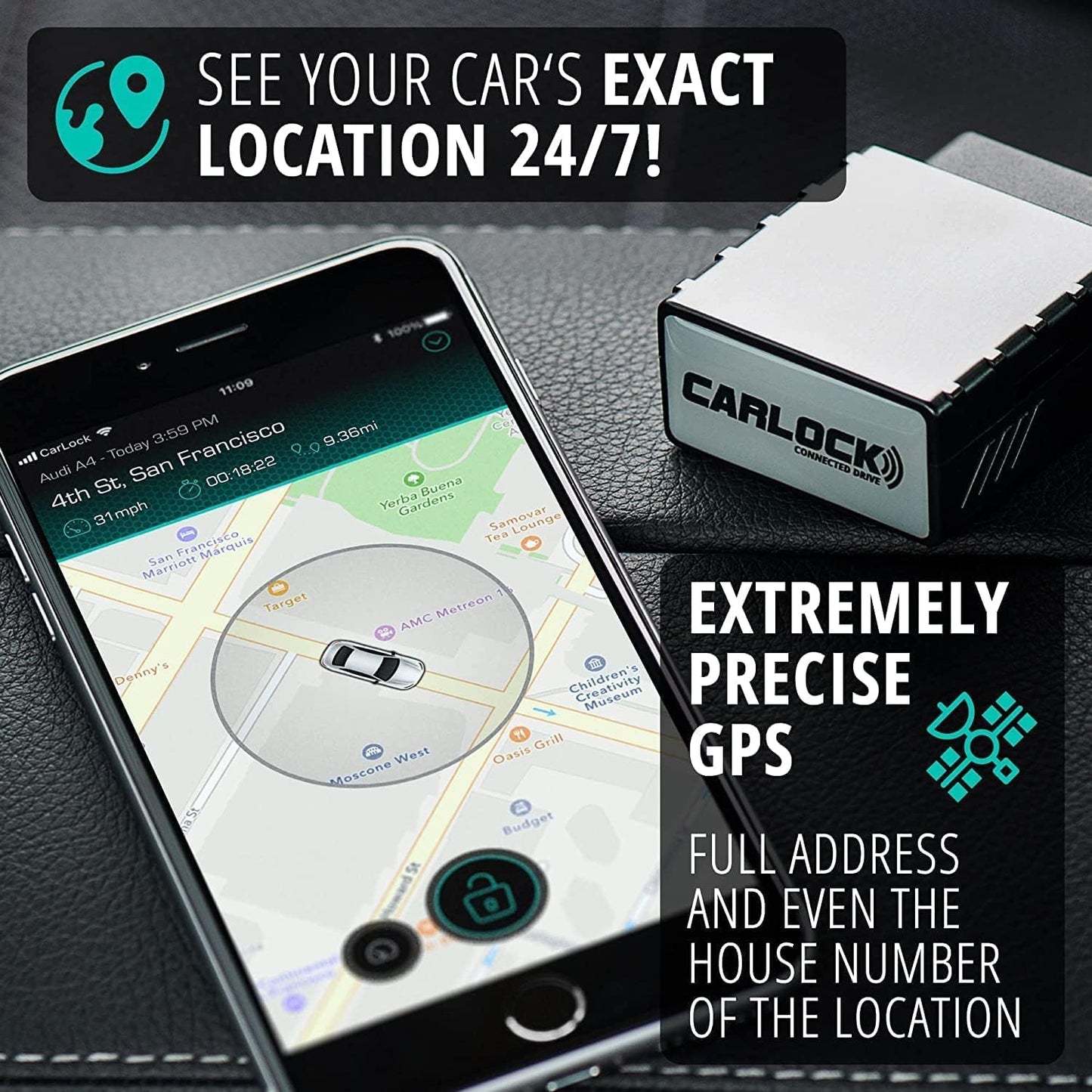 CARLOCK Anti Theft Car Device - Real Time 4G Car Tracker & Car Alarm System. Comes with Device & Phone App. Tracks Your Car in Real Time & Notifies You Immediately of Suspicious Behavior.OBD Plug&Play