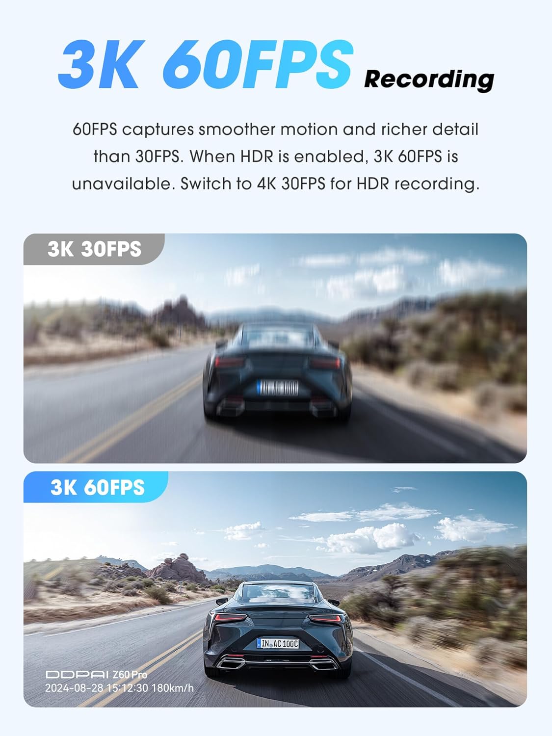 DDPAI Dash Cam Front and Rear, Dual STARVIS 2 IMX678 IMX662 Dashcam, 4K+1080P Dual HDR Car Camera with 32G eMMC, 3K/60FPS, 4G LTE Support, 5G WiFi GPS, 3" IPS, Night Vision, 24H Parking Mode, Z60 Pro