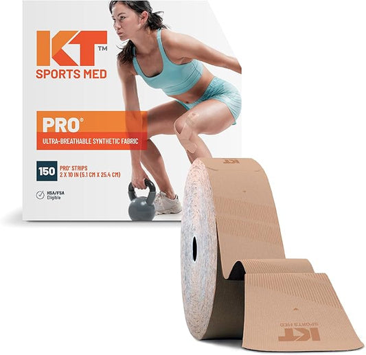 KT Tape, Pro Synthetic Kinesiology Athletic Tape, 150 Count, 10” Precut Strips