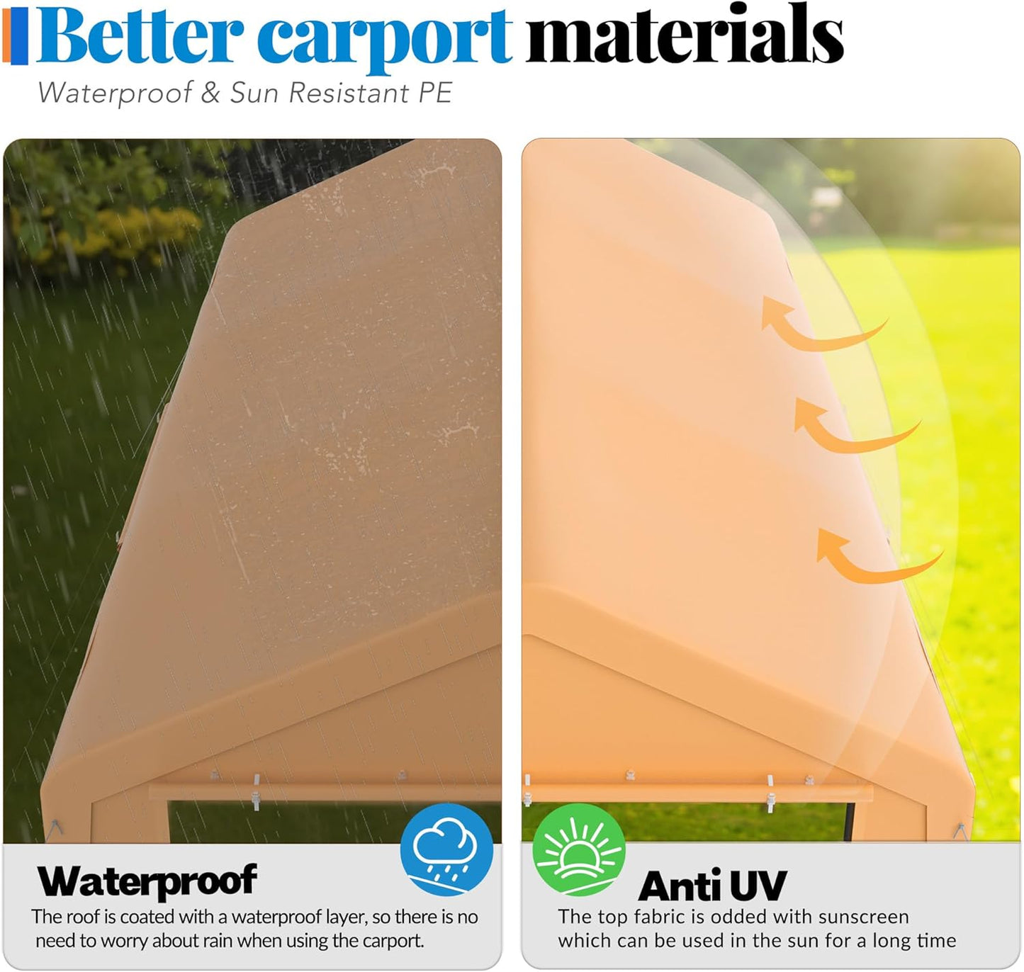 Carport, 13‘ x 20’ Heavy Duty Portable Garage All-Season Car Canopy w/Removable Sidewall & Doors, Carport Canopy Party Tent w/Water-Resistant Tarp for Backyard (Yellow)