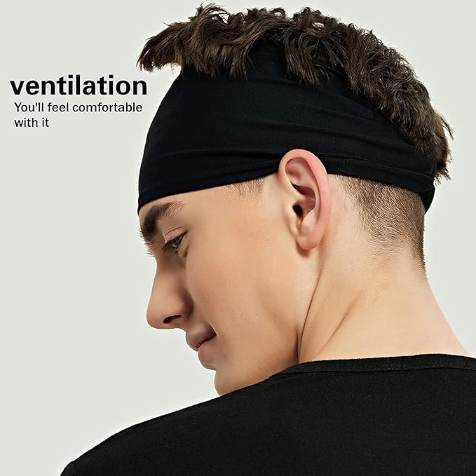 3-Pack Sports Headbands for Men Moisture Wicking Workout Headband, Sweatband Headbands for Running,Cycling,Football,Yoga,Hairband for Women and Men(Blue,Gray,Black)