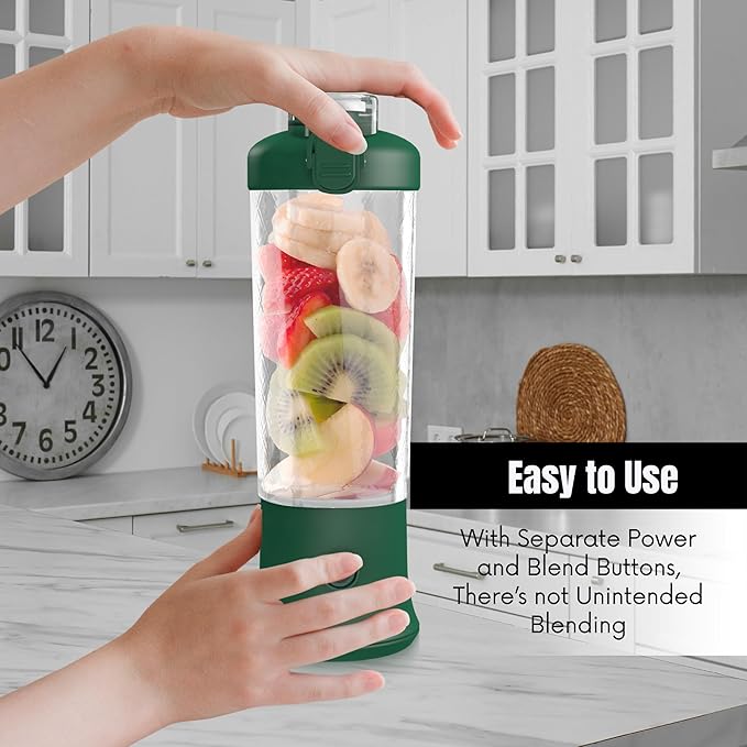 SSKAWorldwide Portable Blender - 21oz Smoothie Blender Rechargeable Small Blender with 6 Blades Personal Blender for Home Office Gym Sports and Travel (Green)