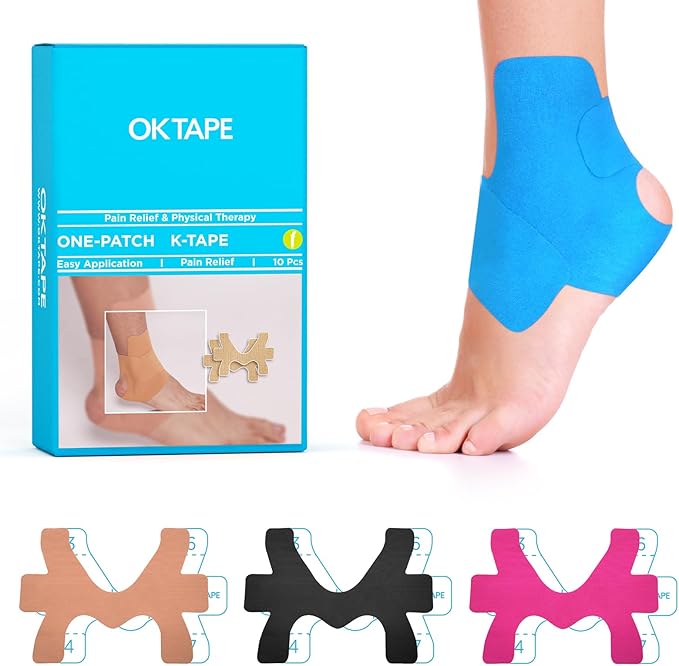OK TAPE Precut Kinesiology Ankle Tape, 10 Pcs, Pain Relief, Prevent Ankle Sprain, Provide Support for Ankle Ligament, Elastic Athletic Tape, Breathable K Tape for Daily use - Blue