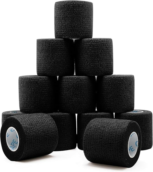 OK TAPE 12 Rolls Self Adhesive Bandage Wrap, Elastic Athletic Tape, Self Stick Bandage Tape, Vet Wrap, Medical Wrap for Wrist, Feet, 2" x 5 Yards - Black
