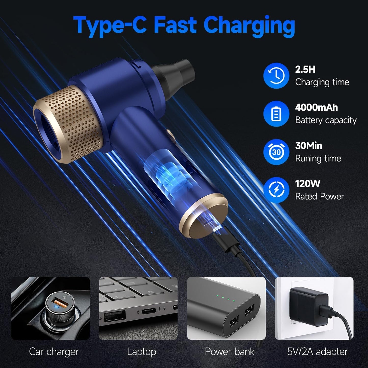 Car Vacuum Cleaner, 16000PA Mini Car Vacuum Cordless Powerful, 7 in 1 Portable Handheld Vacuum Cordless with LED Light, Dual Filters, One-Touch Empty for Pet Hair, Home, Office