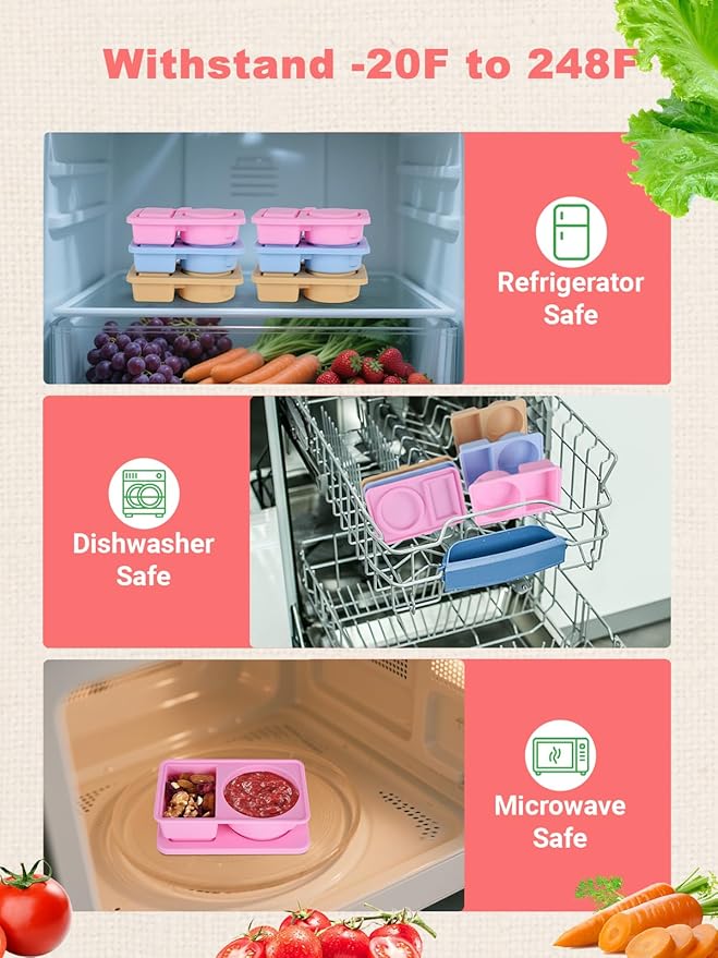 portion control containers, 3 pcs Double Set reusable food Containers. Silicone Weight loss meal box Meal Prep & On-the-Go [work, gym]