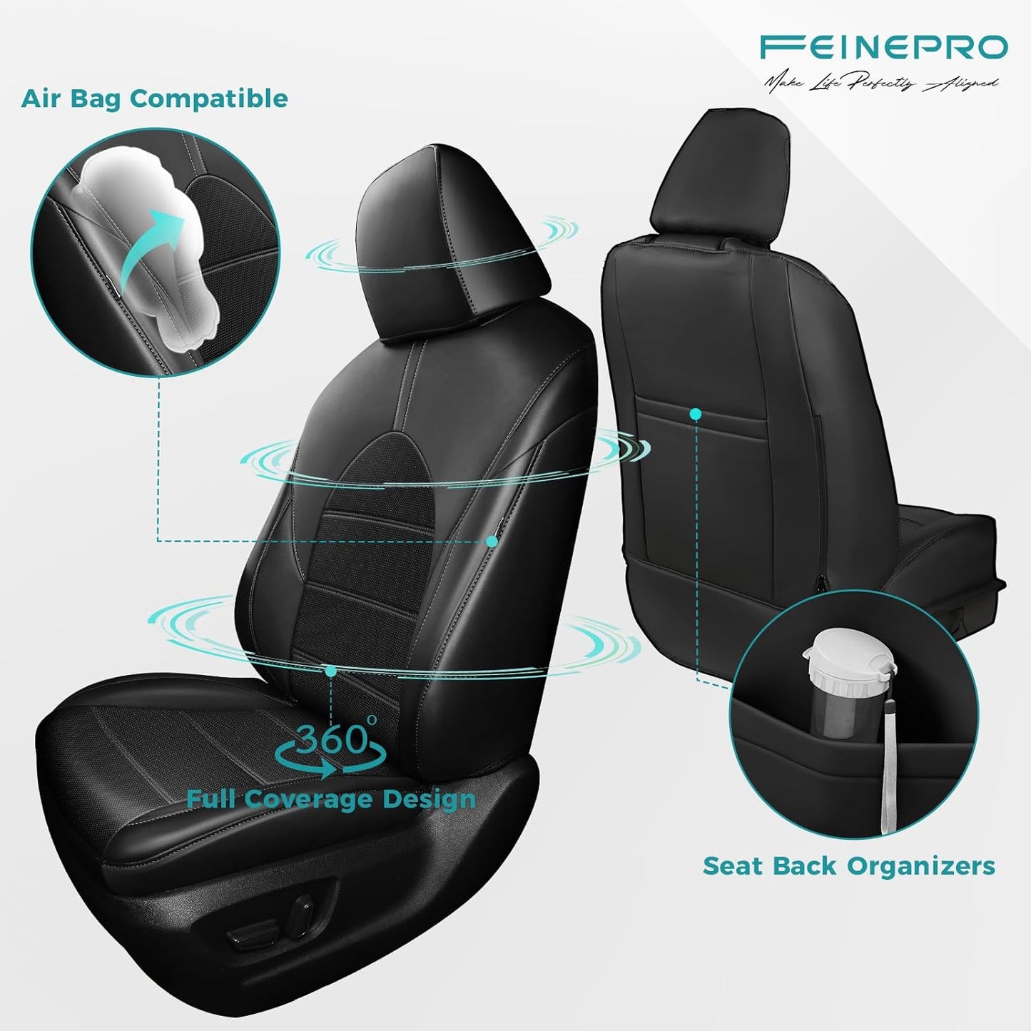 for Toyota Camry Seat Covers Hybrid XLE XSE 2018 2019 2020 2021 2022 2023 2024 - Custom Car Seat Covers Full Set, Leather Seat Cover for Cars, Waterproof Breathable Cushion Protectors, Black
