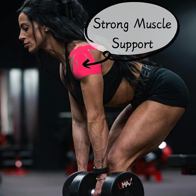 IEADEN Precut Kinesiology Tape for Shoulder, 10 Pcs - Shoulder Support & Stability, Shoulder Pain Relief Athletic Tape - Waterproof & Elastic, Breathable Hypoallergenic Latex-Free Tape, Pink