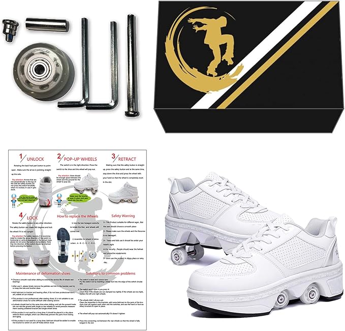 Double-Row Deform Wheel Automatic Walking Shoes Invisible Deformation Roller Skate 2 in 1 Removable Pulley Skates Skating Parkour