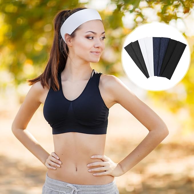 8 Pack Sport Headbands for Women, Elastic Soft Fabric Non-Slip Hair Bands Hair Warp for Daily Workout Yoga Running Sports