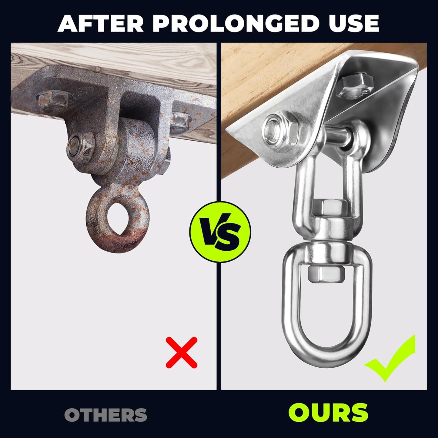 Heavy Duty Swing Hangers for Wooden Sets 2000 LB Capacity Hammock Hanger 360 Swivel Stainless Steel Swing Hardware Accessories 2 Packs for Porch Playground Yoga Heavy Bag