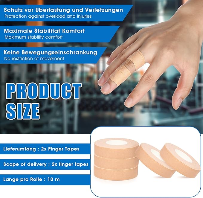 Finger Tape, 0.5 Inch x 10 Yard Nude Athletic Tape Extra Strong Adhesive, 2 Rolls Sport Tape, Medical Tape, Foot Tape for Rock Climbing, Grappling, Basketball, Lifters and BJJ Finger Tape