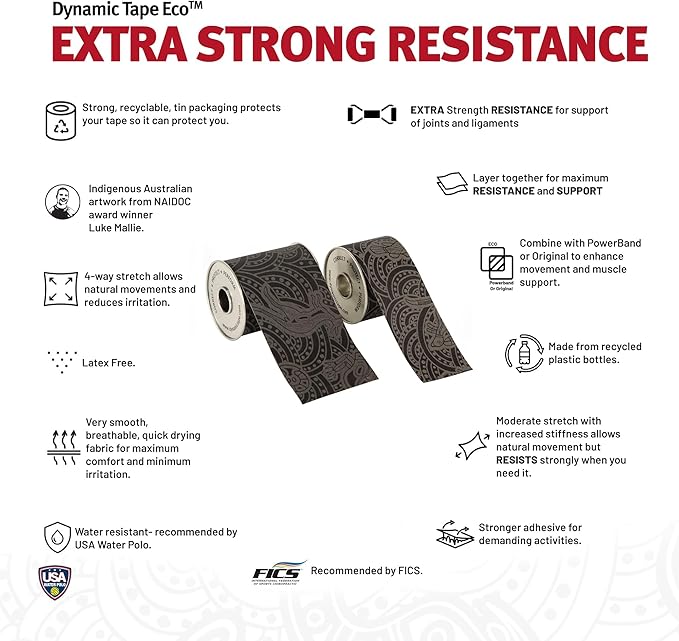 Dynamic Tape Eco | Biomechanical Adhesive Tape | Physio Tape for Knee, Ankle, Shoulder, Leg, Muscle Support | Sports Tape for Football, Rugby, Ideal for Athletes |Grey & Black - 2" (6)