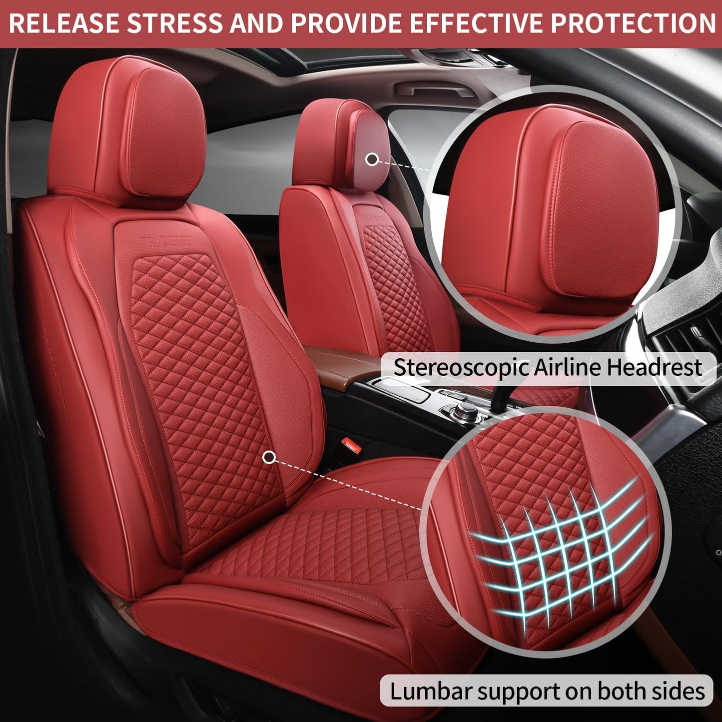 2 Packs Car Seat Covers Leather Car Seat Covers Universal Seat Covers for Car, SUV,Truck (Burgundy)