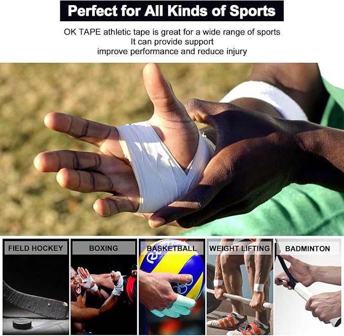 OK TAPE Athletic Sports Tape（4 Packs) - 45ft Per Roll Very Strong Tape for Athlete & Sport Trainers & First Aid Injury Wrap, Perfect for Fingers Ankles Wrist on Bat, Hockey Stick - Dark Blue