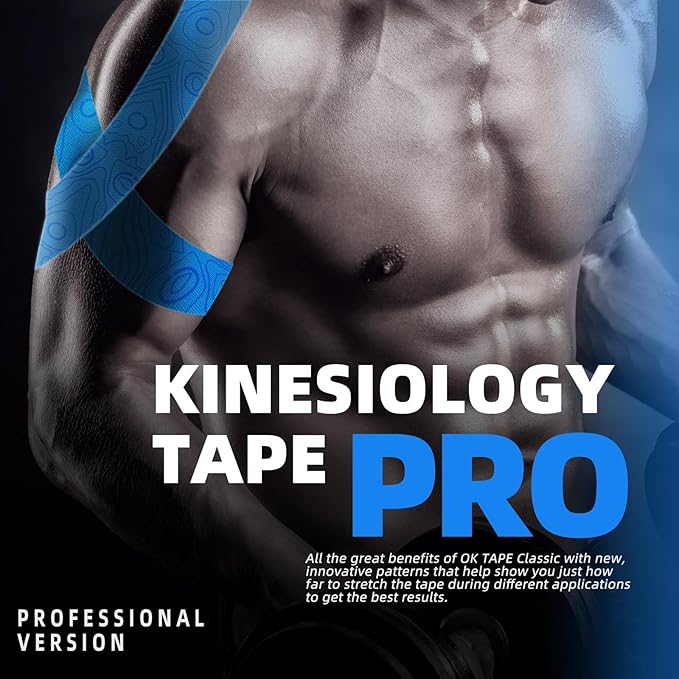 OK TAPE PRO Kinesiology Tape Uncut Roll, Elastic Physical Therapy Athletic Tape for Pain Relief, Muscle Support, Kinetic Tape, Water Resistant, 2in X 16.4ft -Blue 2 Rolls