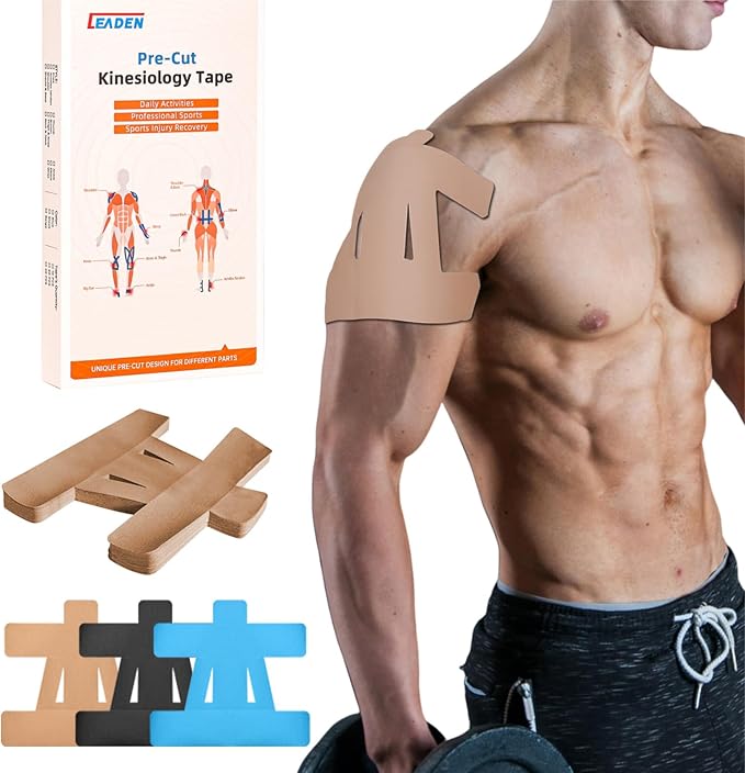 IEADEN Precut Kinesiology Tape for Shoulder, 10 Pcs - Shoulder Support & Stability, Shoulder Pain Relief Athletic Tape - Waterproof & Elastic, Breathable Hypoallergenic Latex-Free Tape, Beige