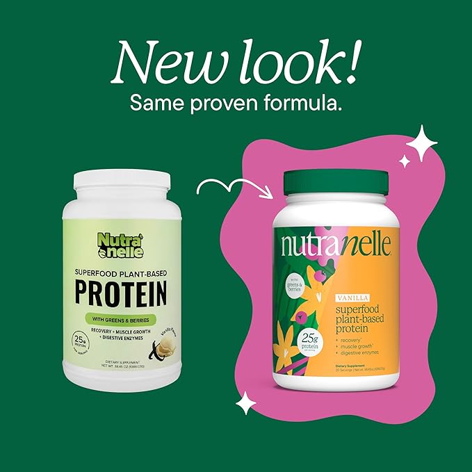 Nutranelle - Plant Based Protein Powder - 25 g Vegan Protein Powder with 30 Servings - Blended Rice & Pea with Superfoods & Amino Acids - Zero Sugar - Vanilla