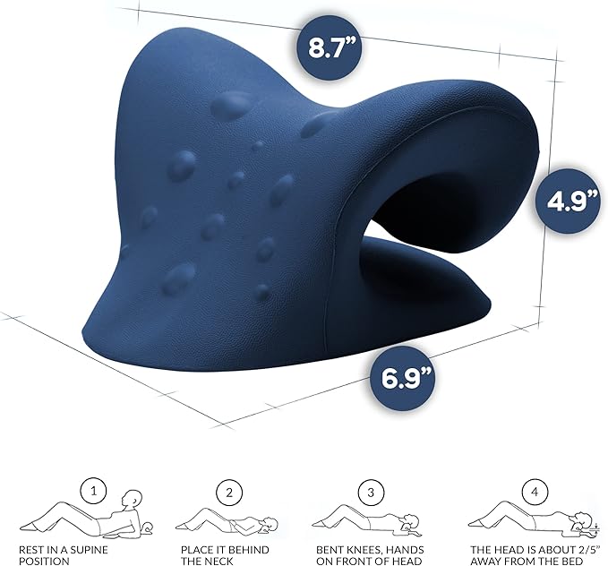 Neck Stretcher & Posture Corrector for Women and Men, FSA HSA Eligible, Cervical Traction for Spine Alignment, Adjustable Upper Back Brace & Elastic Support for Shoulder Back Pain Relief (Dark Blue)
