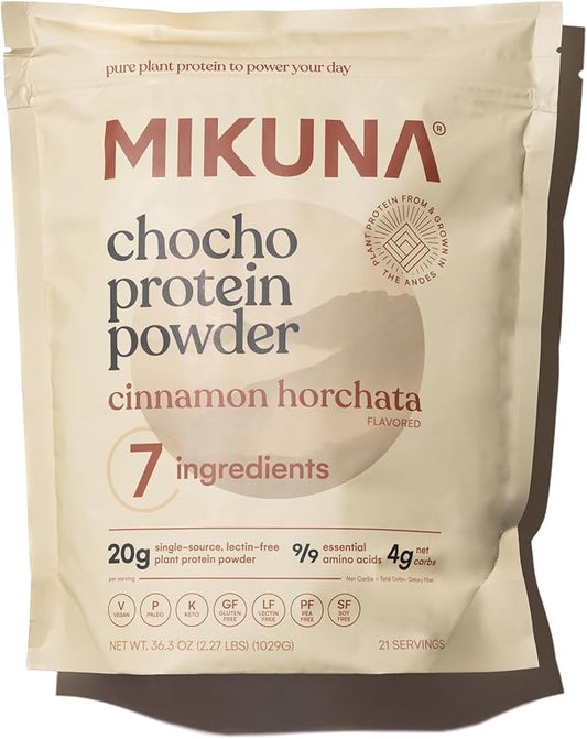 Mikuna Chocho Superfood Protein, Plant-Based Protein Powder - Vegan, Gluten Free, 3g Net Carbs or Less, and Bioavailable, Non-Isolate (21 Servings, Cinnamon Horchata)