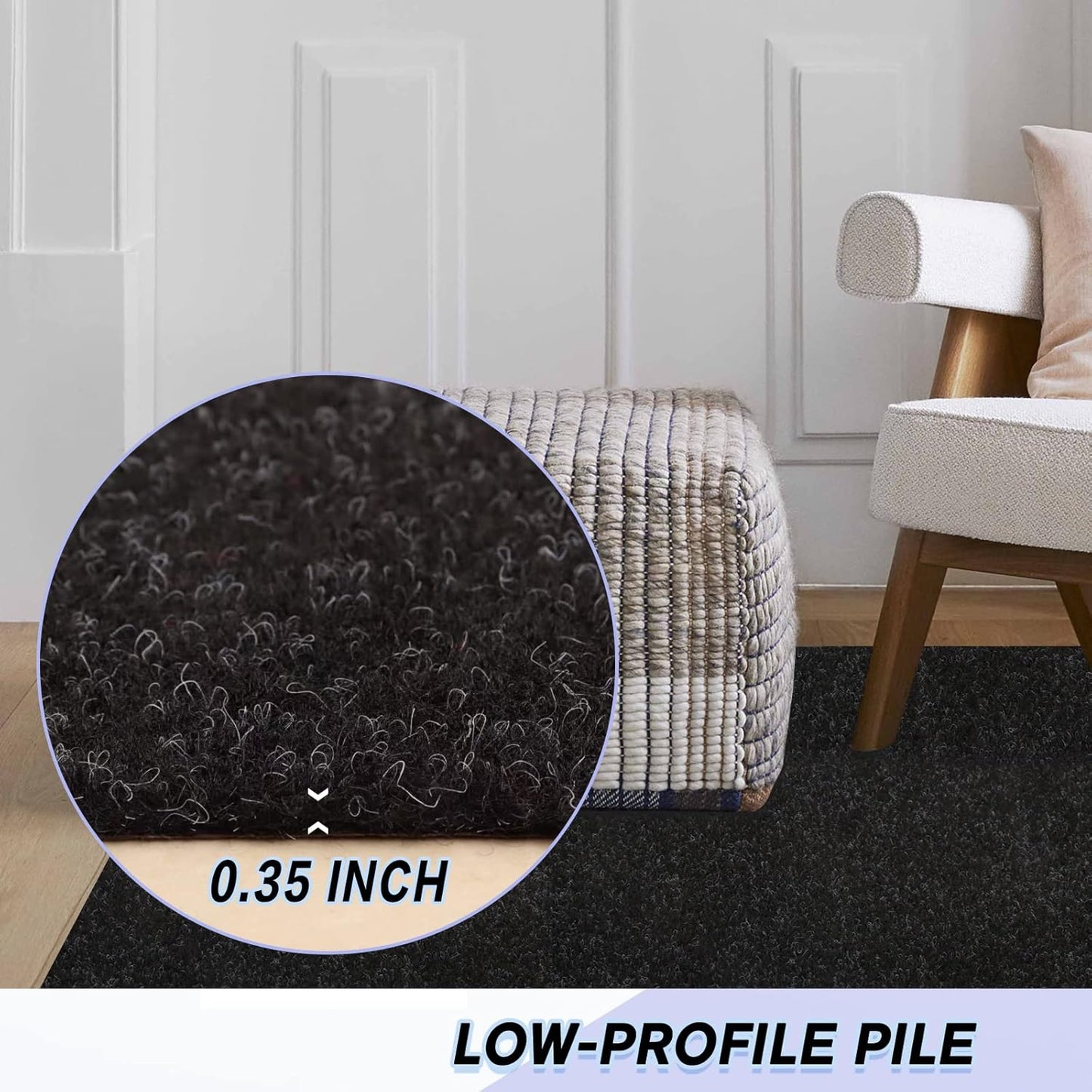 Custom Size Backed Non-Slip Area Rugs Runner, Easy Clean, Waterproof Runner Rugs for Hallway Entryway, Kitchen, Laundry, 4FT x 76FT, Black