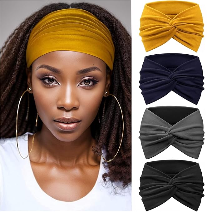 Wide Headbands for Women Yoga Running Sports Headhand Bandana Boho Non Slip Sweat Head Bands Accessories 4 Pack