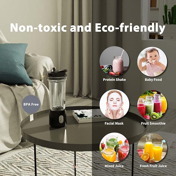 Portable Blender for Shakes and Smoothies 17Oz, Personal Blender 4000mAh USB Rechargeable, 500ml Portable Juicer for Kitchen/Travel/Gym(Black)