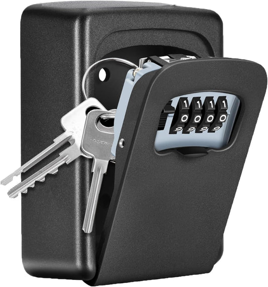 Fayleeko Key Lock Box Wall Mounted, 4 Digit Combination Lockbox for Outside, House Keys - 5 Keys Capacity, Key Safe Security Storage Lock Box for Indoor, Outdoor, Garage, Garden, Store (Black, 1Pack)
