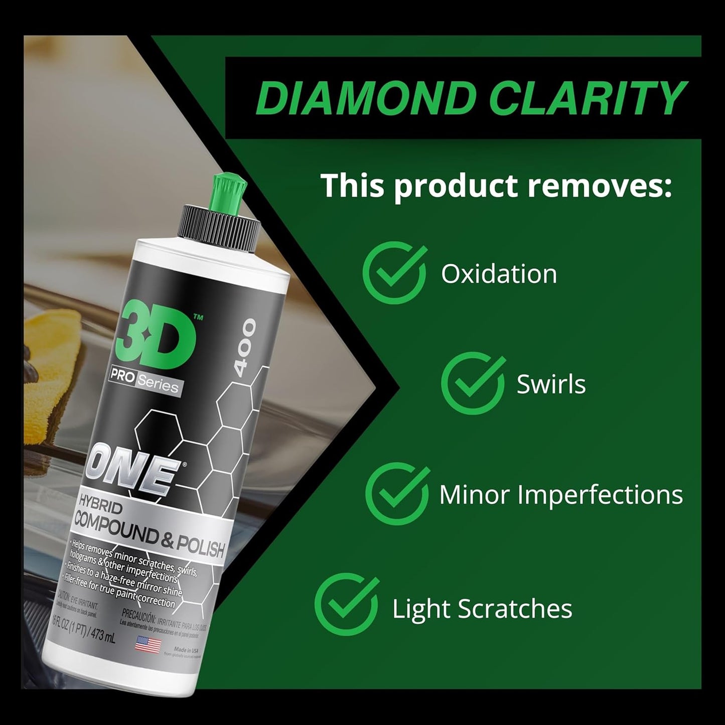 3D One Car Scratch & Swirl Remover Hybrid Rubbing Compound & Polish Buffing Compound for True Paint Correction 8oz Made in USA