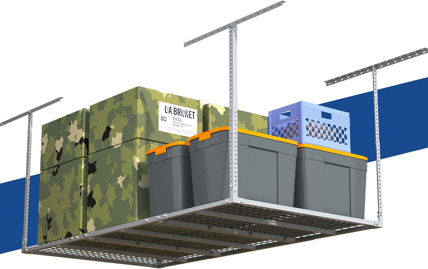 GIOTORENT 3x6FT Heavy Duty Overhead Garage Storage Rack - Adjustable Ceiling Shelving with 520lbs Weight Capacity, Metal Garage Organization System, White