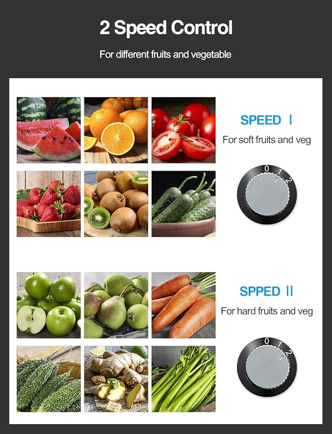 QCen Juicer Machine, 800W Centrifugal Juicer Extractor with Wide Mouth 3” Feed Chute for Fruit Vegetable, Easy to Clean, Stainless Steel, BPA-free (Metallic Red)