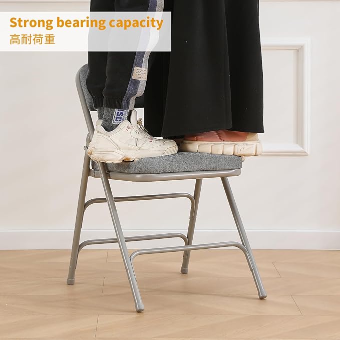 BOOSDEN Padded Folding Chair, Foldable Chair with Fabic Thick Cushion, Heavy Duty Metal Folding Chair for Outdoor & Indoor & Dining & Party, Grey