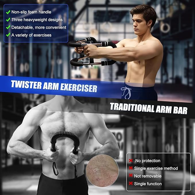 Twister Arm Trainer, 60-110lb Adjustable Resistance Workout Equipment Twister Arm Chest Exerciser Power Twister Bar, Portable Chest Press Machine Detachable Design Fitness for Home & Gym