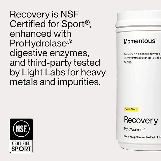 Momentous Recovery Grass-Fed Whey Protein Powder - 20 g Post-Workout Whey Isolate Protein - NSF Certified for Sport - Gluten-Free - 15 Servings - Vanilla - Package May Vary