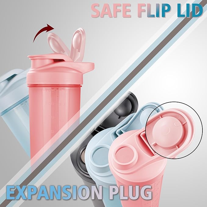 6 Pack Protein Shaker Bottles for Protein Mixes, Shaker Cups for Protein Shakes, 3 pcs 24 oz and 3 pcs 20 oz (Multicolor)