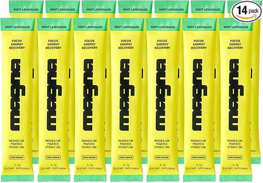 Magna Electrolyte Powder Drink Mix for Hydration, Energy & Focus Support with Magnesium L Threonate, Malate & Glycinate, Sodium, Potassium, Vitamin D, B6 & B12, Mint Lemonade Flavor, 14 Servings