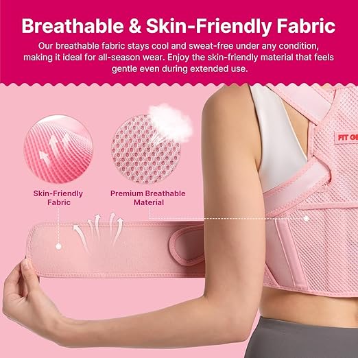 Fit Geno Posture Corrector for Women: Adjustable Lightweight Upper Back Brace for Neck Shoulder & Upper Back Pain Relief - Improve Posture Correct Hunchback Slouching Kyphosis Invisible Under Clothes (M/L Under Bust 32"-45")
