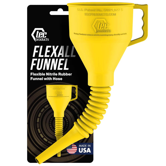 FlexAll Long Flexible Funnel for Automotive Use - Durable Nitrile Rubber - Ideal for Car Oil Change, Transmission Funnel Fluid, Diesel, Fuel, Gas - Made in USA - Yellow (16 x 5 Inches)
