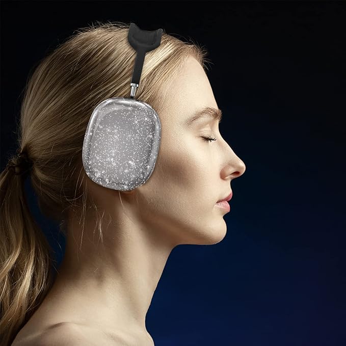 for AirPods Max Case Clear Black Glitter,Clear Case for Airpods Max Case Cover,Shockproof Anti-Scratch Soft TPU Protective Case No-Yellowing Accessories for AirPod Max Headphone-Black Glitter