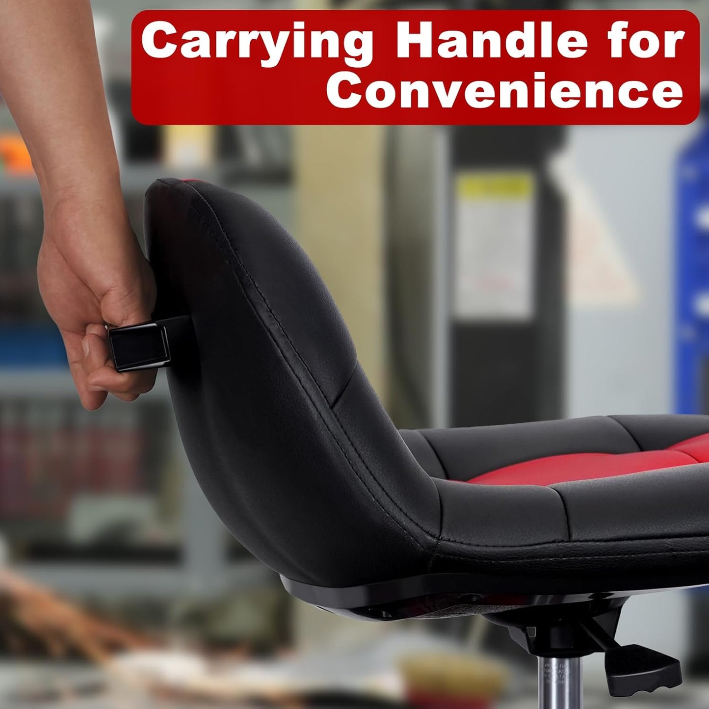 Rolling Shop Stool with Wheels, Adjustable Garage Mechanic Stool Seat Shop Roller Work Chair Mobile Rolling Seat with Tool Tray, 2 Cup Holders, 4" Casters, 350 LBS, Heavy-Duty, Red