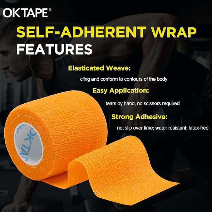 OK TAPE 12 Rolls Self Adhesive Bandage Wrap, Elastic Athletic Tape, Self Stick Bandage Tape, Vet Wrap, Medical Wrap for Wrist, Feet, 2" x 5 Yards