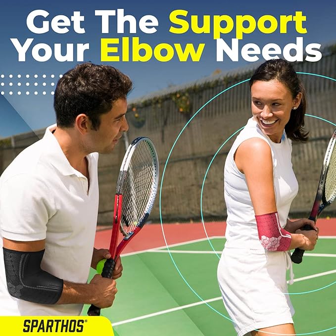 Sparthos Elbow Compression Sleeves (Pair) – Tennis and Golfer's Elbow Support – Elbow Brace for Men and Women – Made from Innovative Breathable Elastic Blend