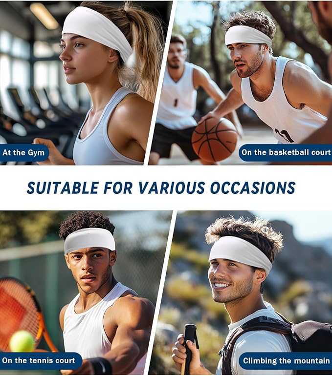 Headband for Men & Women, Sweat Wicking Sports Sweatband Headbands, Workout Running Training Yoga Basketball Hairband