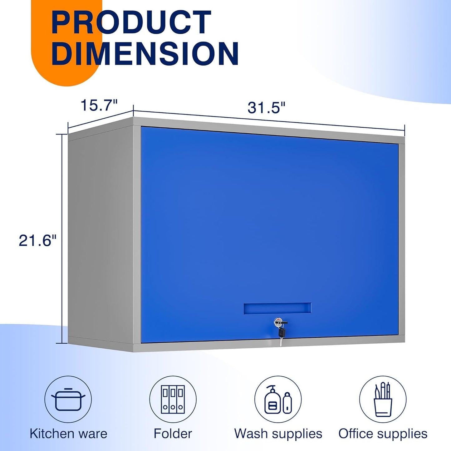 Yizosh Metal Storage Cabinet with Doors & Shelves - Wall Mounted, Floating - Blue Gray, 21.6" H - For Garage, Basement, Kitchen, Warehouse