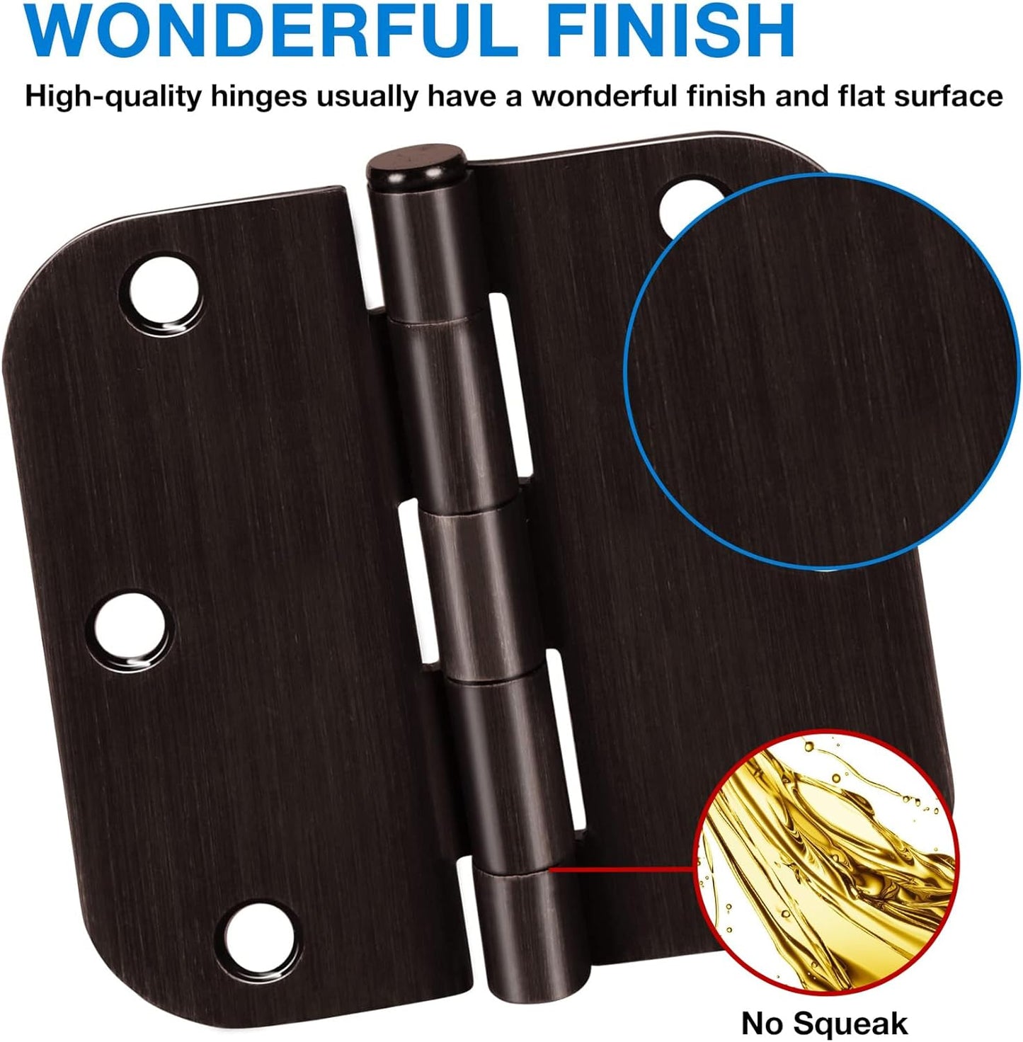 6 Pack Oil Rubbed Bronze Door Hinges 3.5" x 3 1/2 Inch Black Brushed Interior Hinge Rounded 5/8" Radius Corner 3 ½"Iron Residential Standard Bedroom Bifold Single Double Doors Hardware Kit